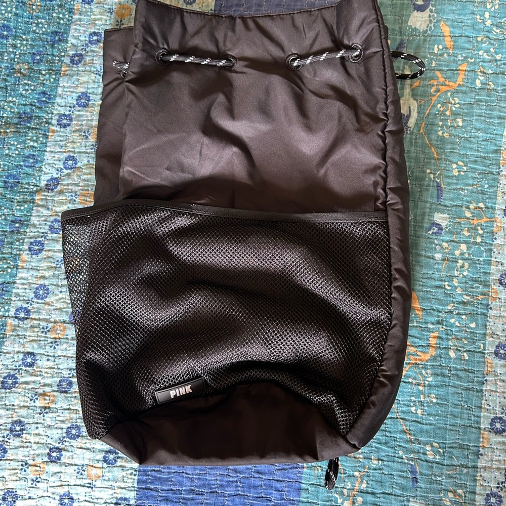 PINK Victoria's Secret Black Mesh Pocket Backpack